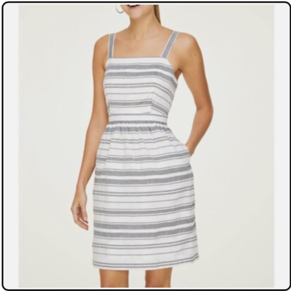 LOFT Outlet Cotton Grey & White Striped Dress